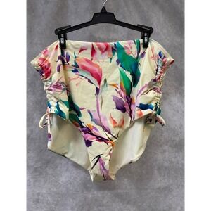 CALIA Ruched Side Tie Swim Bottom Women's 2XL High-Rise Unbleached Multicolor